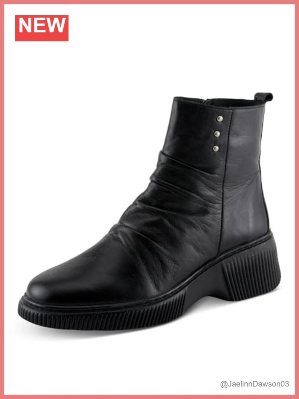 Nayana Ankle Booties Ruching Leather Metal Rivets Block Heel